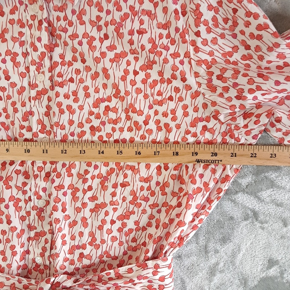 Lands' End Cotton Poplin Belted Button Front Floral Shirt Dress Godets Size L - Picture 8 of 9